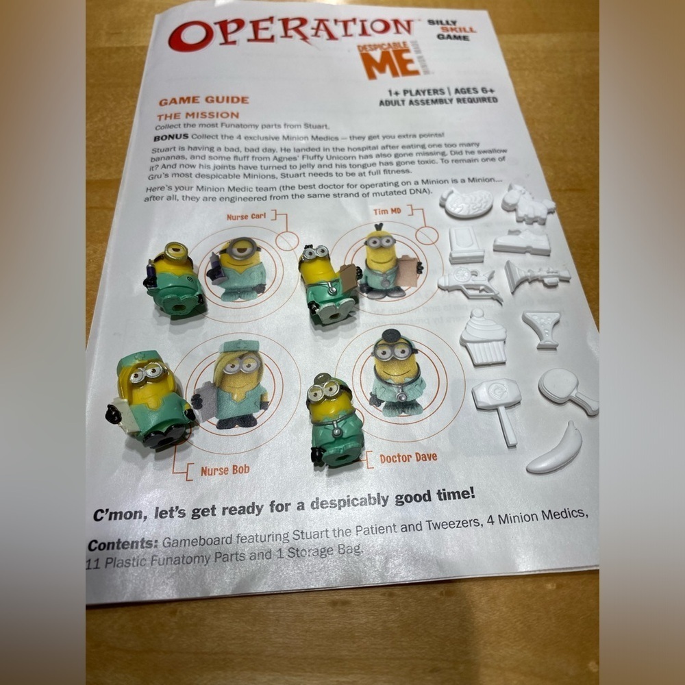 Despicable Me Operation Game Replacement Parts 4 Minion Tokens & 11 Funatomy